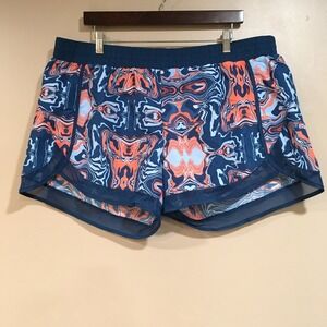 Crane Mesh Trim Running Shorts Womens XL Blue Orange Athletic Boho Beachy Swim